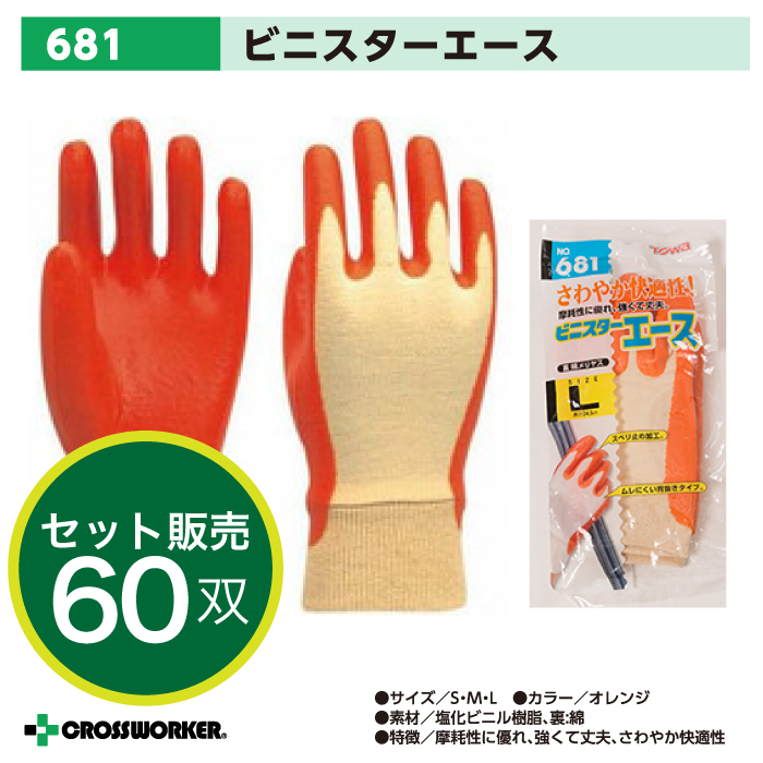 【送料無料】【TOWA】681 ビニスターエース（ケース売り：60双入り） 【滑り止め手袋・作業用】